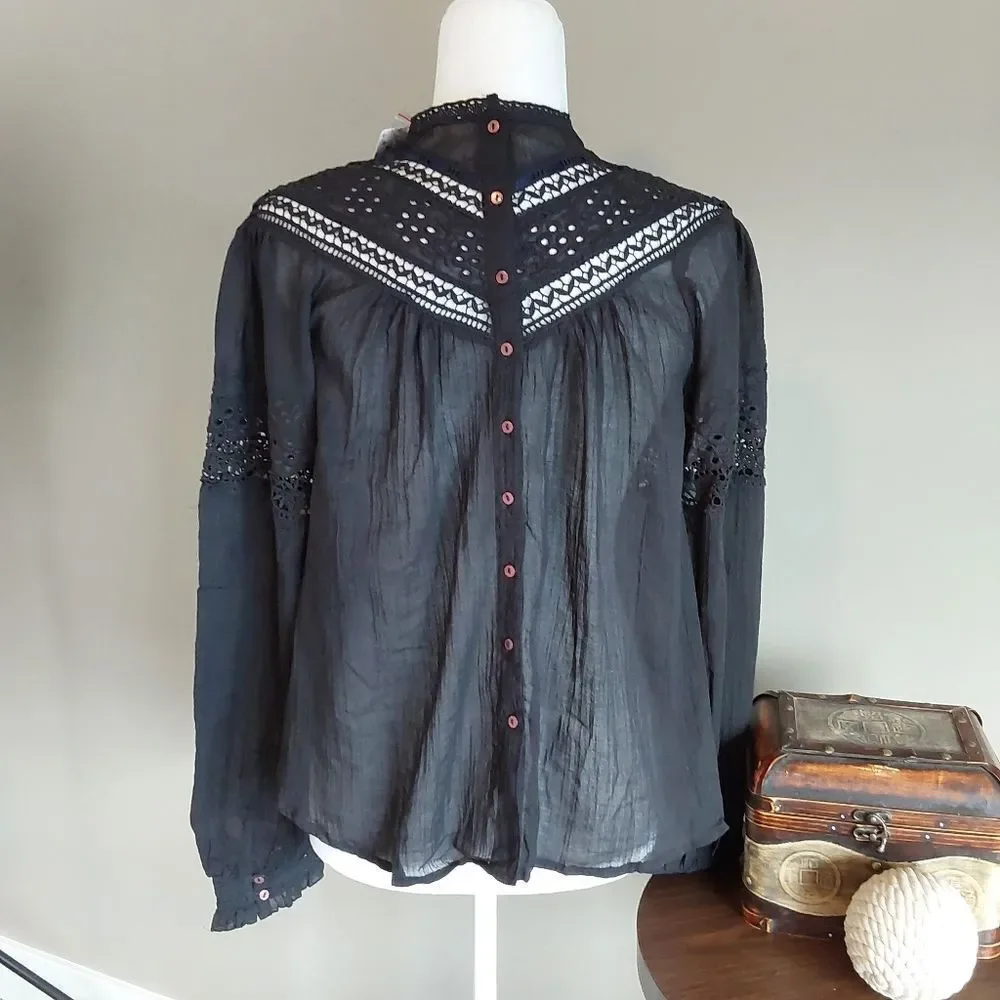 Free People Abigail Victorian Top-Black Sz XS